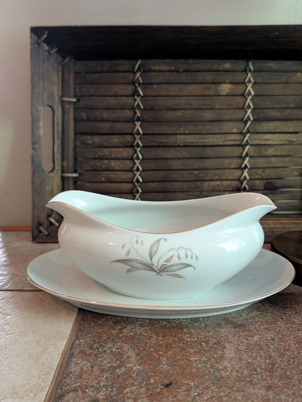 Vintage Kaysons Porcelain Gravy Boat w Saucer Golden Rhapsody Fine China Japan